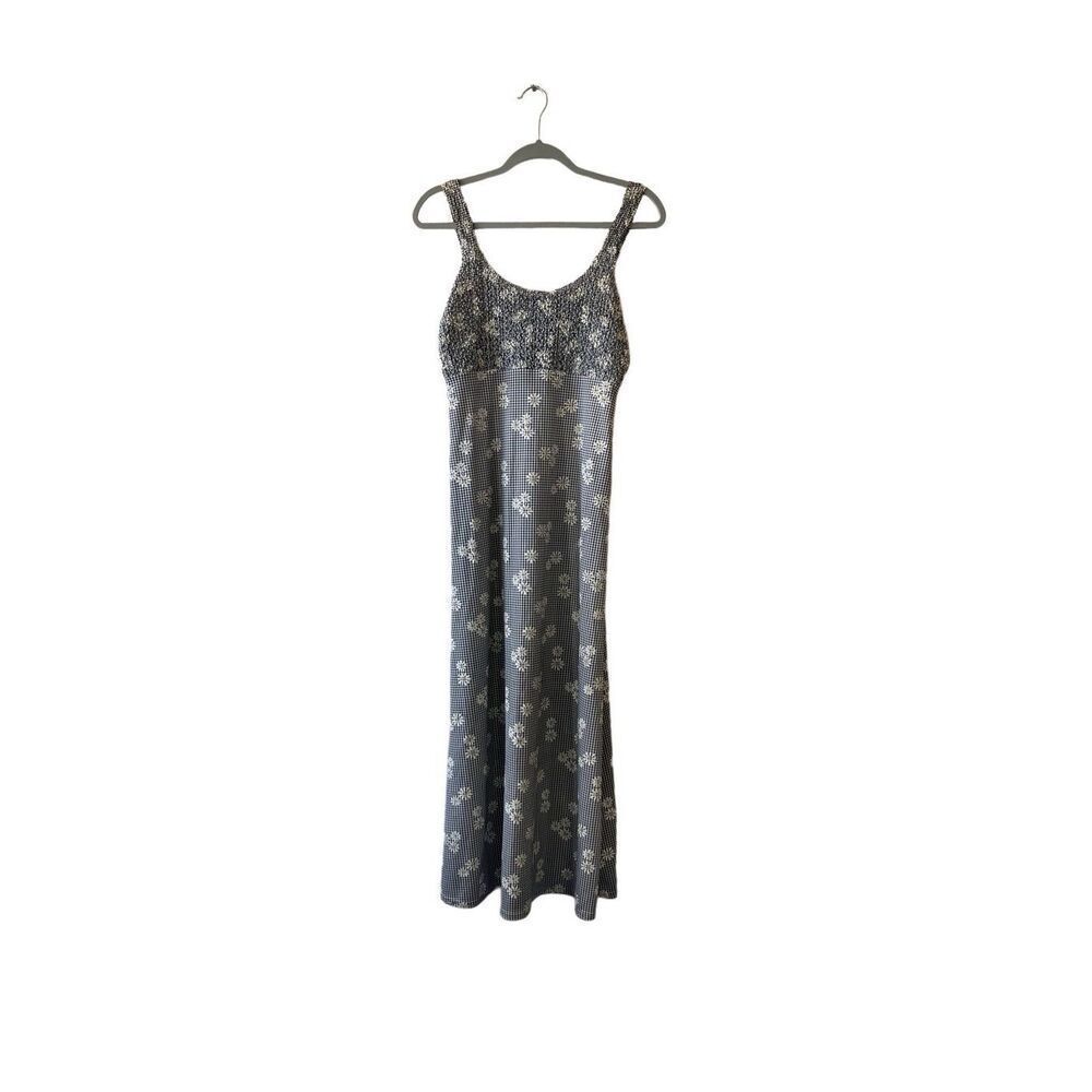 Vintage 90s‎ gingham and daisy printed midi dress size medium